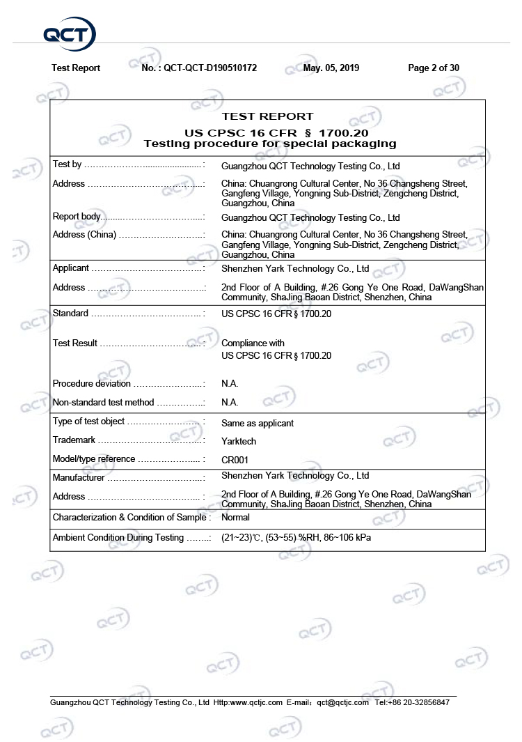 Child resistant certificate