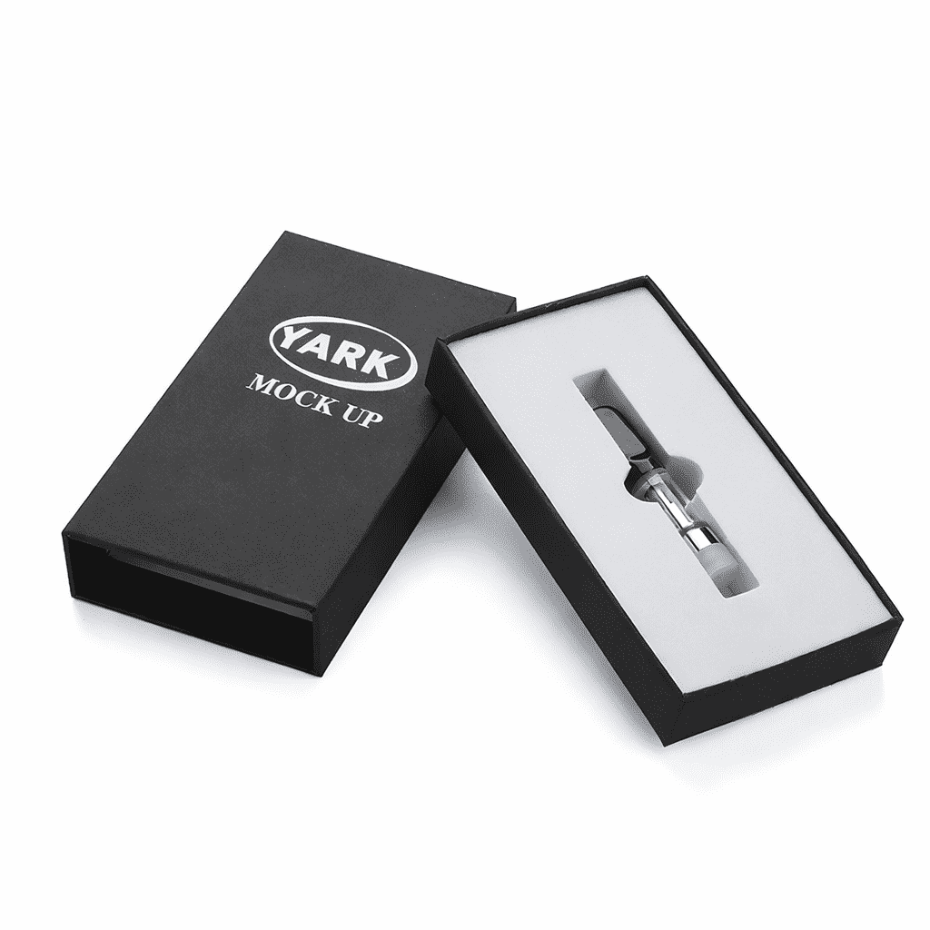 Vape cartridge packaging box with soft touch coating spot UV pattern and foil stamped logo