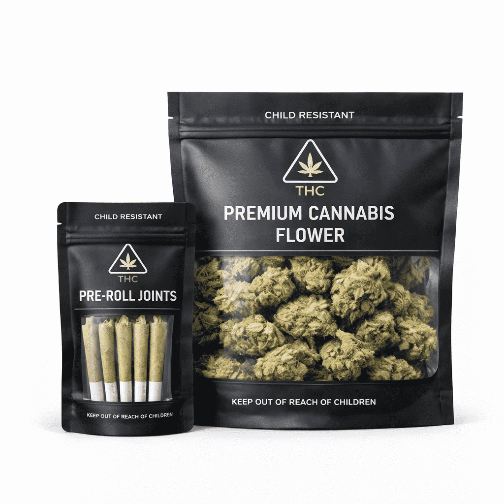 child resistant mylar bag for cannabis flower and edible packaging with resealable zipper