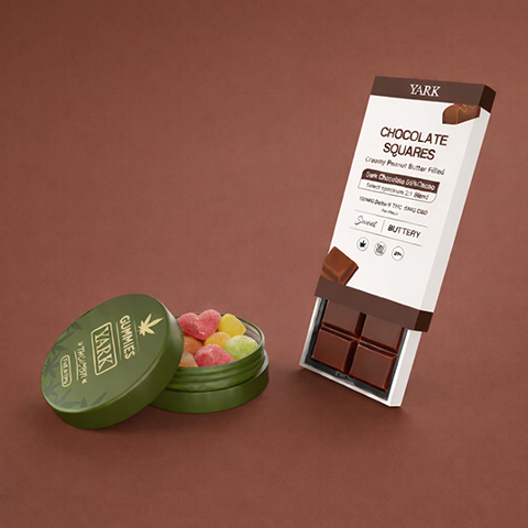 Custom cannabis edibles packaging for gummies and chocolates with child resistant tin by YARK