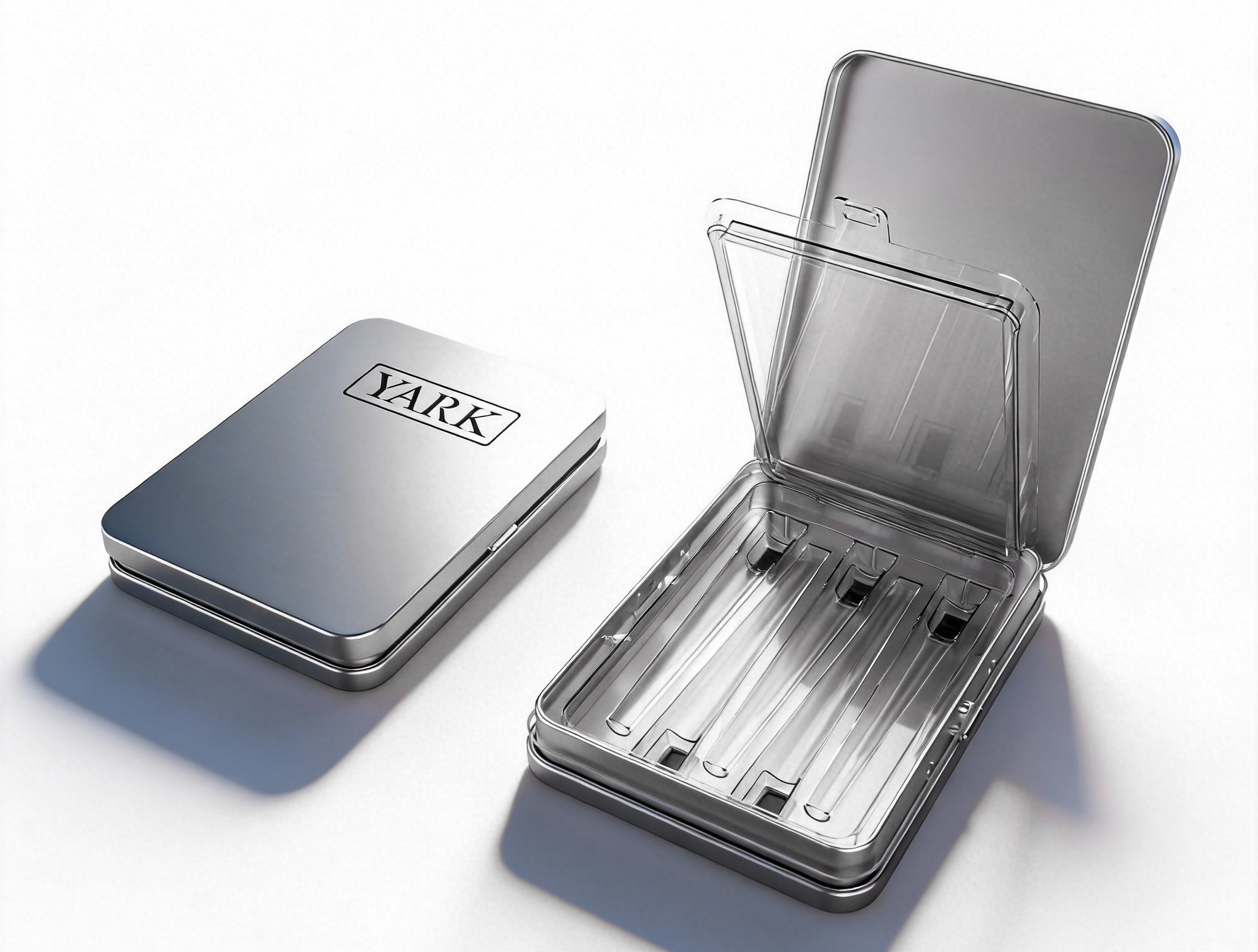 Two-side press hinged child resistant tin case for pre-roll joint packaging