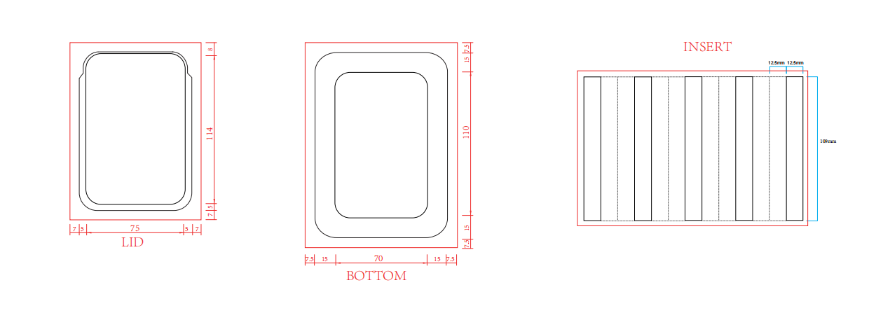 Custom dieline and structure diagram for a child resistant sliding tin package