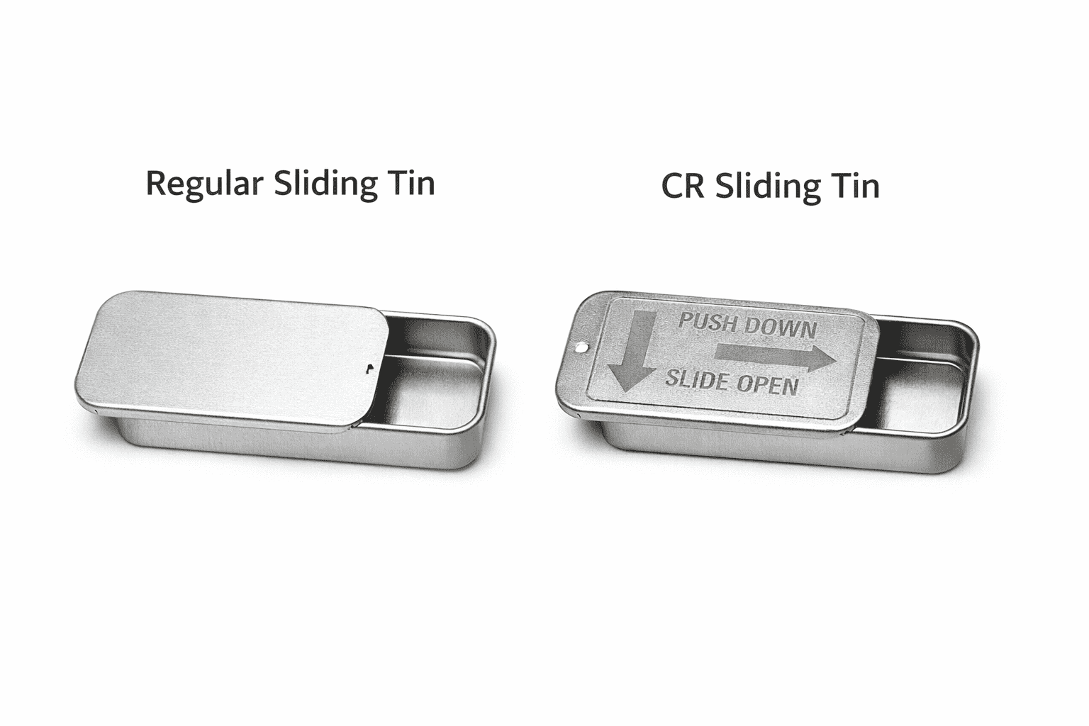 Difference between child resistant sliding tin and regular sliding tin