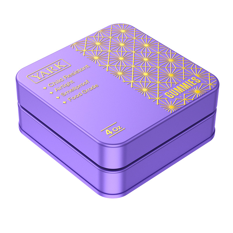 Square Child Resistant Gummy Tin Packaging 4oz CBD Tin Box