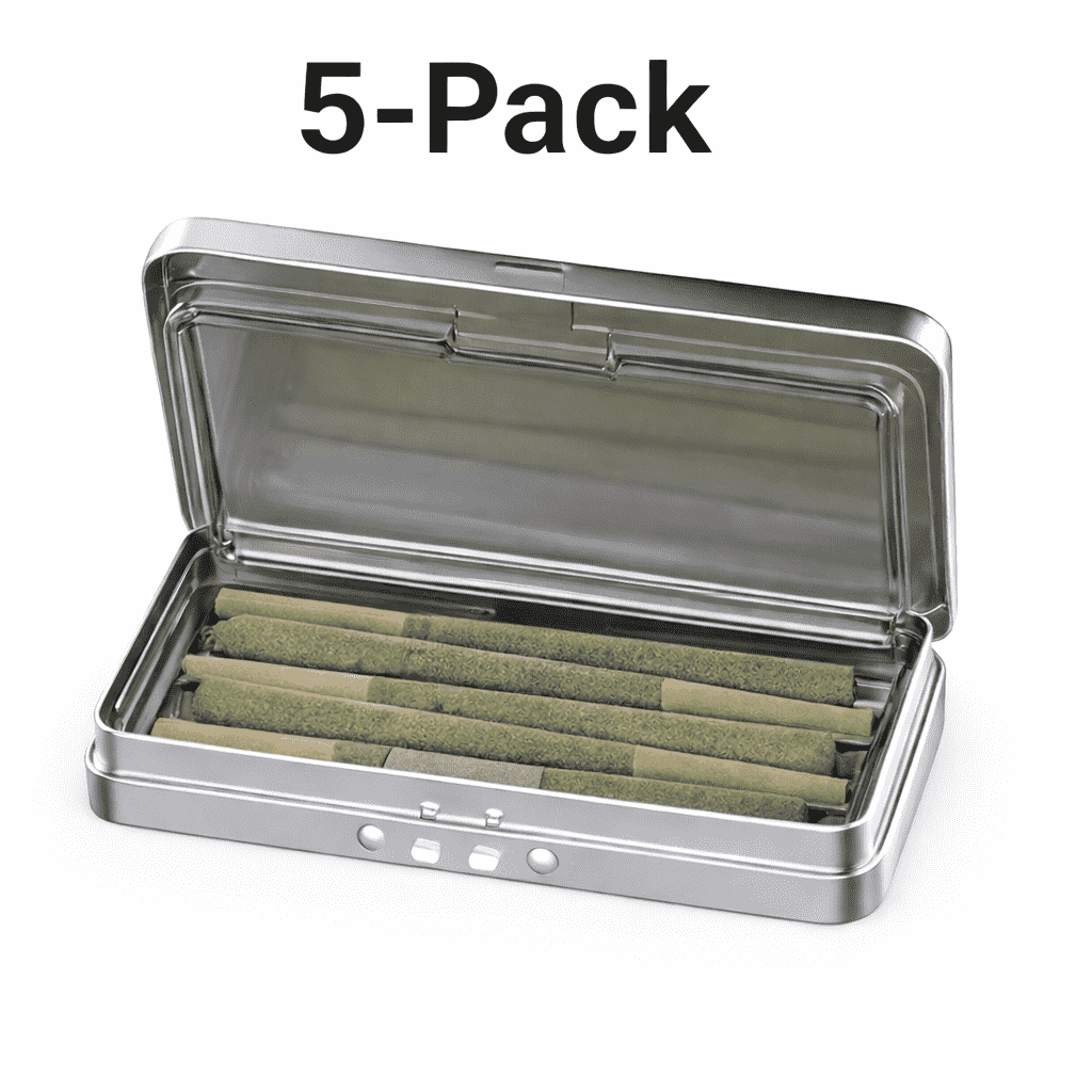 custom 5 pack metal tin pre roll packaging case for cannabis joints
