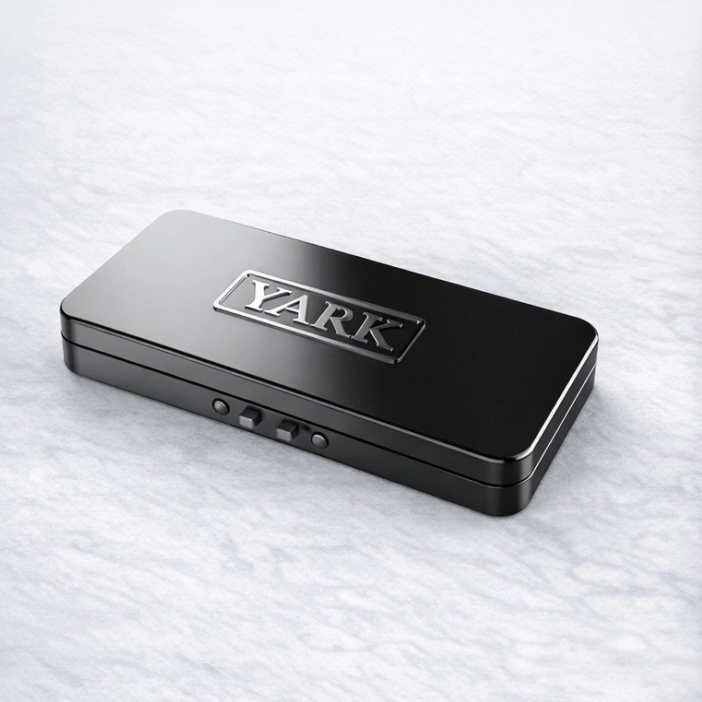 Custom black child resistant tin case for cannabis pre-roll packaging