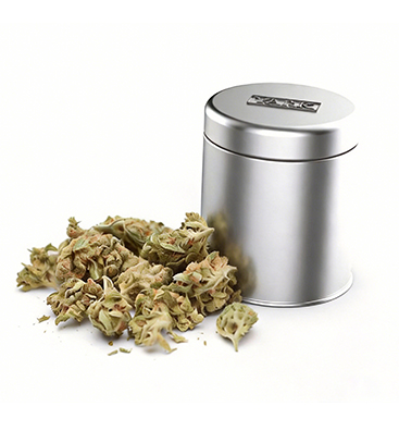 Airtight child resistant tin container for cannabis flower storage