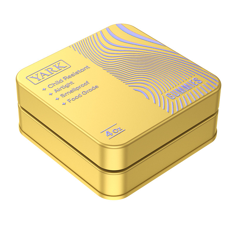 Square Child Resistant Gummy Tin Packaging 4oz CBD Tin Box