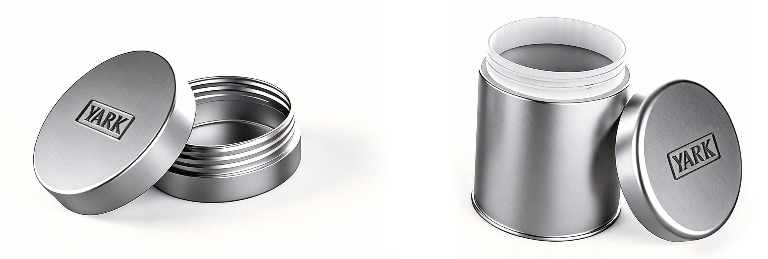 Round child resistant tin containers for cannabis edibles showing multiple flavor SKUs