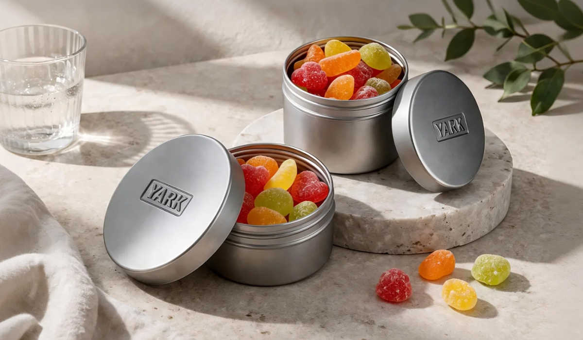 child resistant push and turn tin case for cannabis packaging with secure locking mechanism