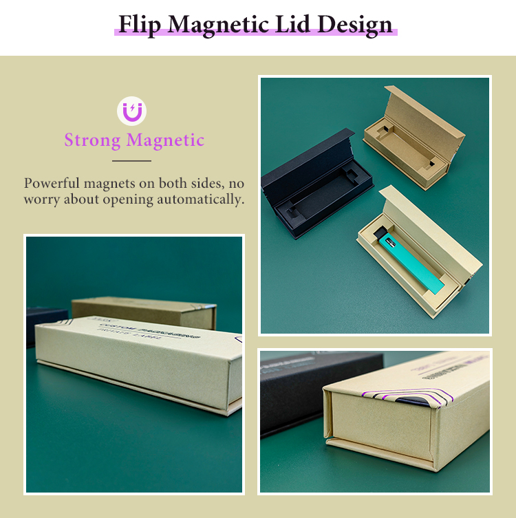 hidden magnetic closure detail for flip lid vape packaging
