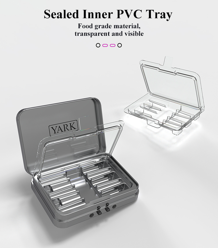 alt="sealed inner PVC tray insert for pre roll tin packaging to improve freshness and odor control"