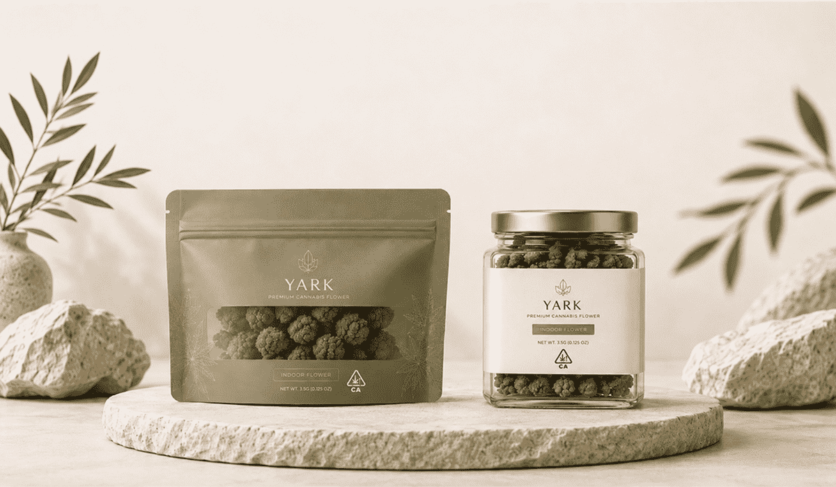 Premium cannabis flower packaging with custom glass jars and Mylar bags